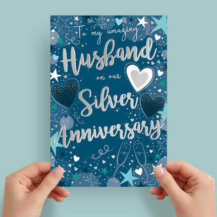25th Anniversary Card for Amazing Husband, Silver Anniversary