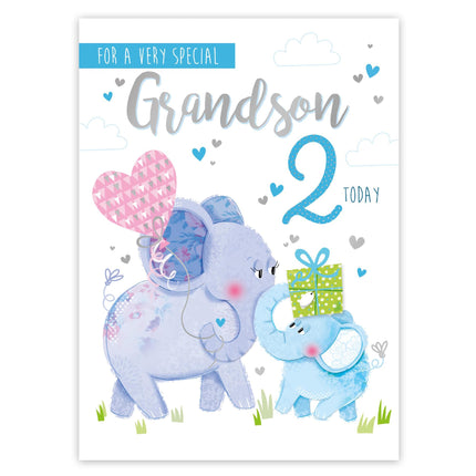 2nd Birthday Card for a Special Grandson, Cute Elephant & Baby