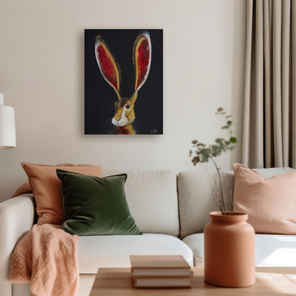 Artistic Hare Canvas Wall Art - 'Lewis' by Quinn Russell - Wildlife Themed Artwork - Ready to Hang Home Décor - 30cm x 40cm