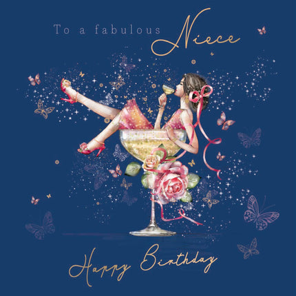 Birthday Card for Niece - Pretty Floral Cocktail Design - Premium Greeting Card with Envelope