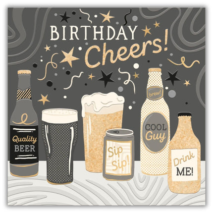 Birthday Card for Men - Contemporary Beer Design - Embossed Foil Finish - Stylish Birthday Greeting Card with Envelope