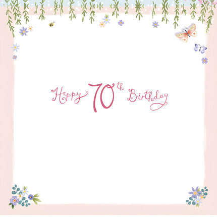 Female Pop Up 70th Birthday Card - Happy Birthday Card Age 70 with Floral Garden and Cat Design with an Embossed Foil Finish