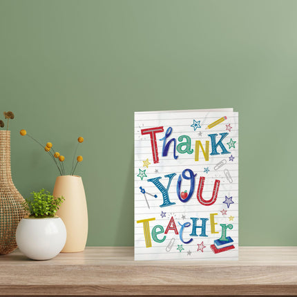 Thank You Card for Teacher - Stationery Illustrations - Appreciation Card from Student or Pupil with Embossed Foil Finish, Eco-Friendly & Made in the UK