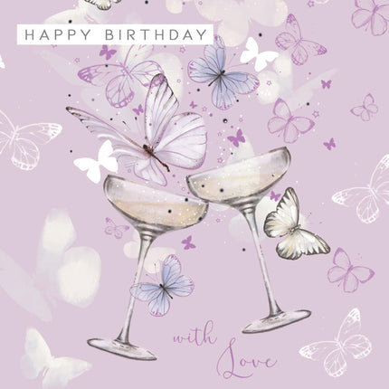 Birthday Card for Women - Pretty Butterfly & Cocktail Glass Design - Birthday Greeting Card