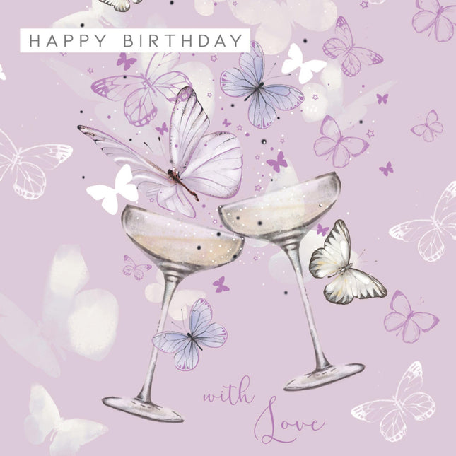 Birthday Card for Women - Pretty Butterfly & Cocktail Glass Design - Birthday Greeting Card