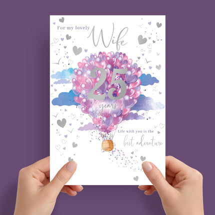 25th Anniversary Card for Lovely Wife, Silver Anniversary