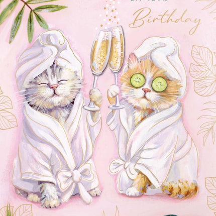 Birthday Card for Women - Cute Cats Being Pampered - 3D Embellishment & Gold Foil Finish - Premium Greeting Card with Envelope