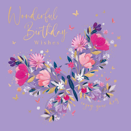 Birthday Card for Women - Pretty Floral Butterfly Design - Embossed Gold Foil Finish - Premium Special Birthday Greeting Card with Envelope for Her