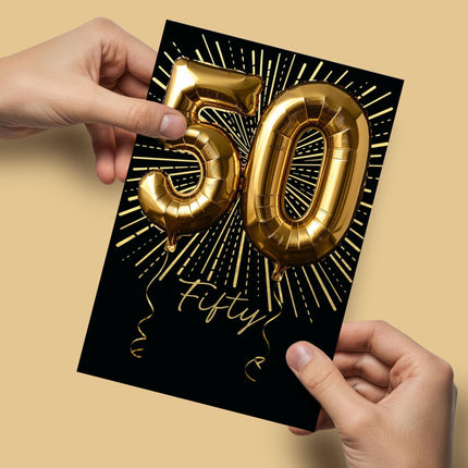 50th Birthday Card, Gold Foil Finish Celebration Design
