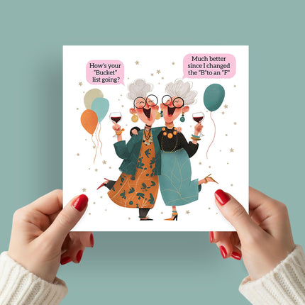 Funny Birthday Card for Women - Amusing Bucket List Joke - Swear Word Premium Greeting Card with Envelope - For Friend, Sister or Female Family Member