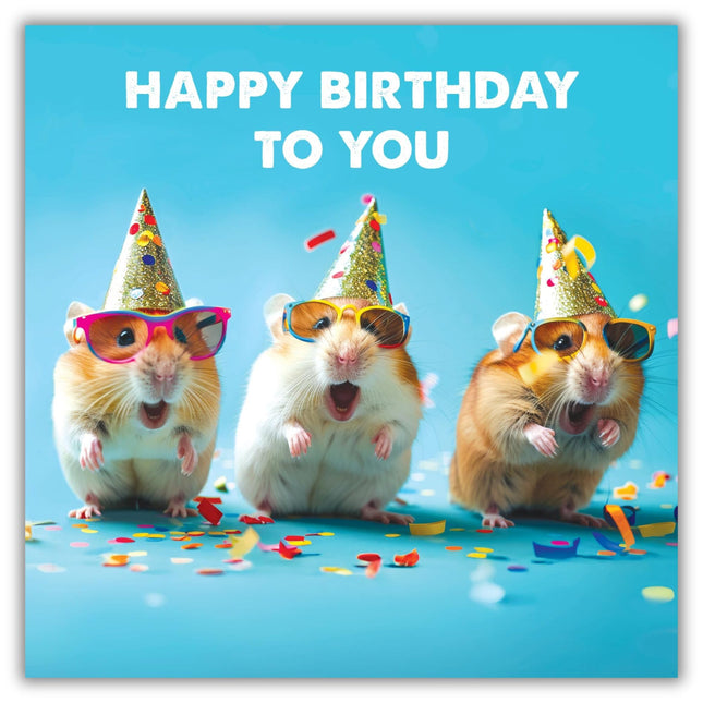 Funny Birthday Card For Women or Girls - Humorous Hamsters Party Design - Cute Animal Birthday Greeting Card