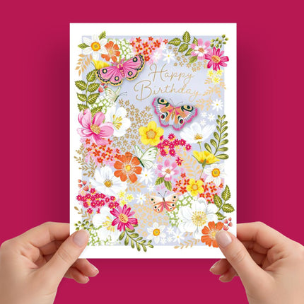 Birthday Card for Her - Butterflies & Flowers with 3D Embellishments & Foil Finish, Eco-Friendly & Made in the UK