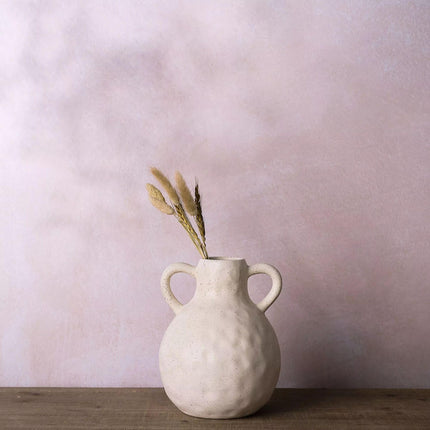 & Co. Hestia Ceramic Vase with Two Handles - Textured Effect in Neutral Tone - Decorative Vase for Home
