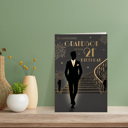 Birthday Card for Fantastic Grandson 21st, Modern Art Deco Design