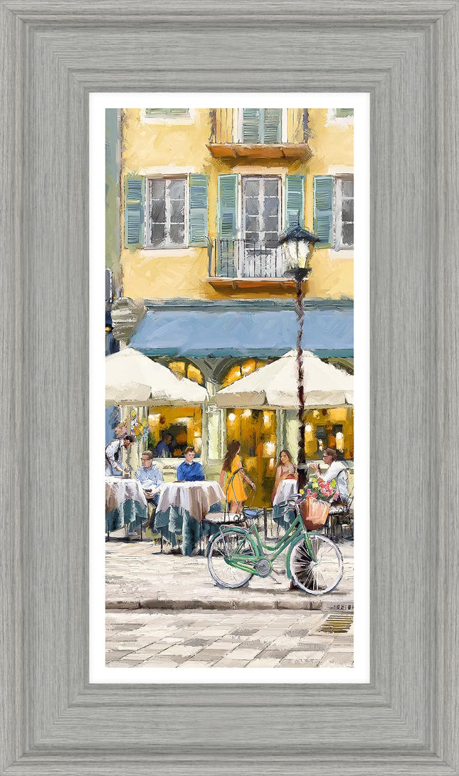 French Cafe Scene Framed Print Wall Art - Alfresco Scene Home Decor - Richard Macneil Artwork - Ready to Hang 'Cafe De Paris I' Painting - 49 x 29cm