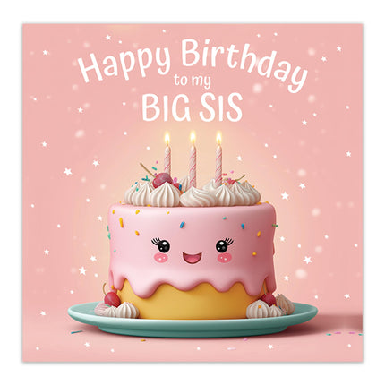 Birthday Card for Big Sister - Cute Cake Design - Premium Greeting Card with Envelope for Big Sis - Eco-Friendly & Recyclable