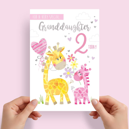2nd Birthday Card for Special Granddaughter, Cute Giraffe & Baby