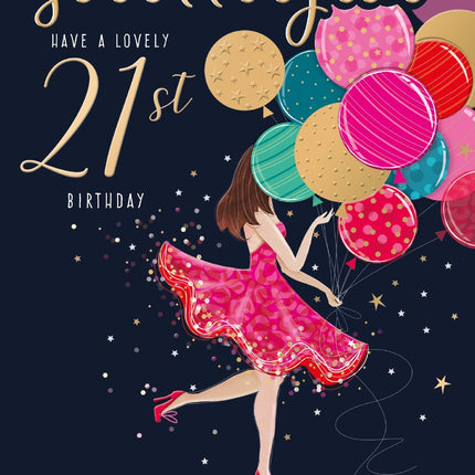 21st Birthday Card for Granddaughter, Stylish Balloons Design