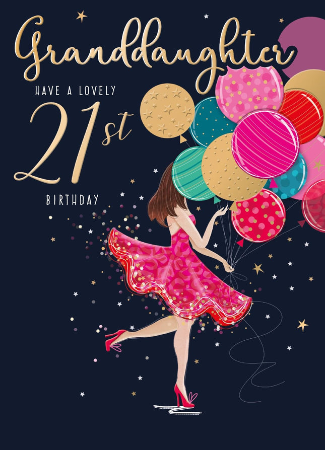 21st Birthday Card for Granddaughter, Stylish Balloons Design