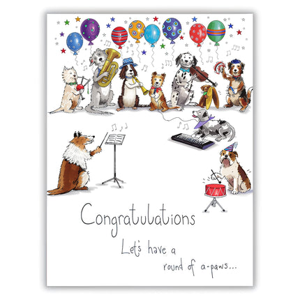 Funny Congratulations Card - Cute Dog Orchestra Design - Amusing Animal Greeting Card - For Him, Her, Kids, Teens, or Adults