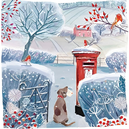 Charity Christmas Cards - Pack of 6 Premium Christmas Greeting Cards with Envelopes - Festive Dog & Postbox - Supporting UK Charities