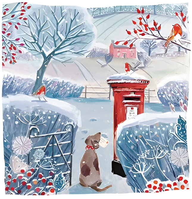 Charity Christmas Cards - Pack of 6 Premium Christmas Greeting Cards with Envelopes - Festive Dog & Postbox - Supporting UK Charities