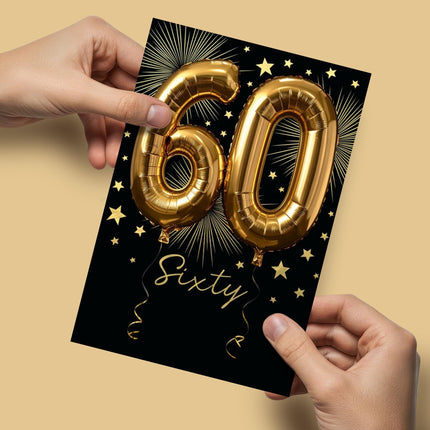 60th Birthday Card, Gold Foil Finish Celebration Design
