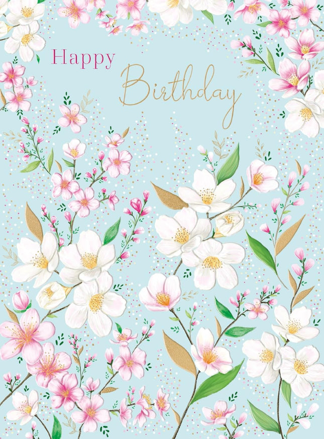 Birthday Card for Women - Stunning Floral Design - Embossed Foil Finish - Elegant Birthday Greeting Card with Envelope