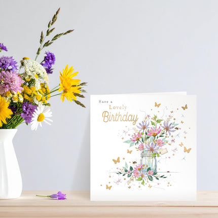 Birthday Card for Her, Floral Bouquet & Bees