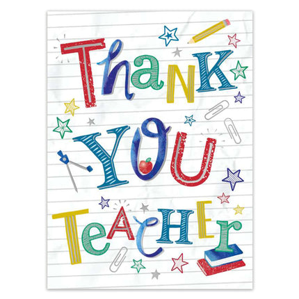 Thank You Card for Teacher - Stationery Illustrations - Appreciation Card from Student or Pupil with Embossed Foil Finish, Eco-Friendly & Made in the UK
