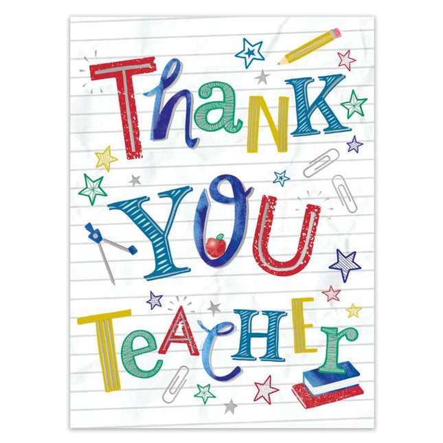 Thank You Card for Teacher - Stationery Illustrations - Appreciation Card from Student or Pupil with Embossed Foil Finish, Eco-Friendly & Made in the UK