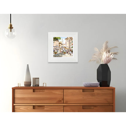 Mediterranean Street Cafe Framed Print Wall Art - ‘Courtyard Cafe I’ by Richard Macneil - Rustic Town Picture - Ready to Hang Home Décor - 41cm x 41 cm