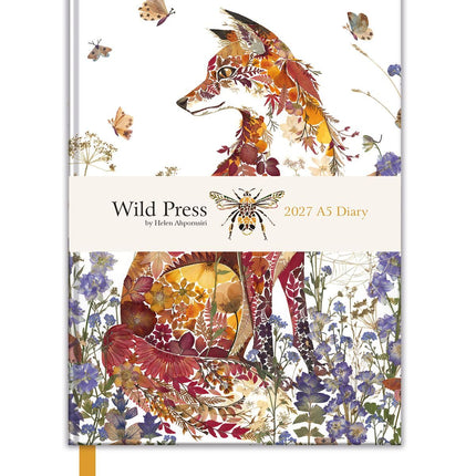 2027 A5 Diary - Week to View Desk Diary - Fox Amongst Flowers Design - UK Planner with Ribbon Bookmark