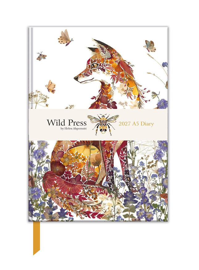 2027 A5 Diary - Week to View Desk Diary - Fox Amongst Flowers Design - UK Planner with Ribbon Bookmark