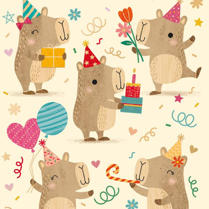 Birthday Card for Women or Girls - Cute Capybara Party Design - Embossed Gold Foil Finish - Premium Greeting Card with Envelope