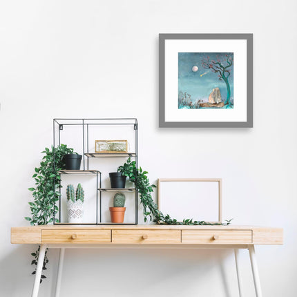 Hares Framed Print Wall Art - Animal Themed Home Decor - Sarah Reilly Artwork - Ready to Hang 'Stars and Dreams' Painting - 43.5 x 43.5cm