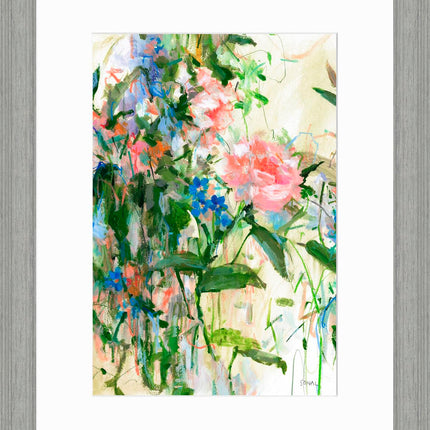 Floral Framed Print Wall Art - Abstract Flowers Home Decor - Sonal Nathwani Artwork - Ready to Hang 'Wild Rose' Painting - 45 x 35cm