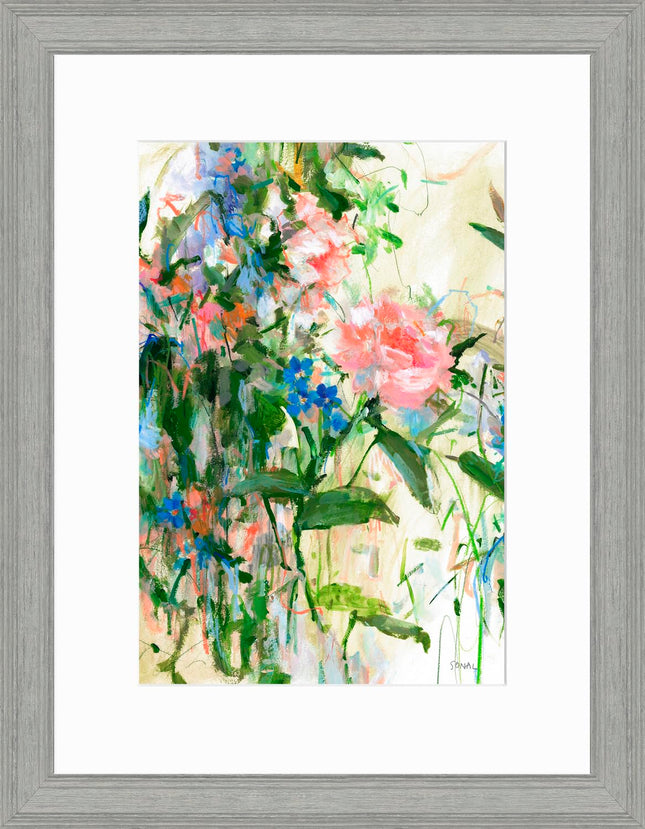 Floral Framed Print Wall Art - Abstract Flowers Home Decor - Sonal Nathwani Artwork - Ready to Hang 'Wild Rose' Painting - 45 x 35cm