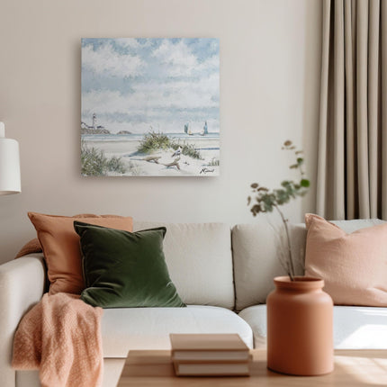 Artistic Seascape Canvas Wall Art - 'The Old Jetty I' by Richard Macneil - Seaside Themed Artwork - Ready to Hang Scenic Home Décor - 40cm x 40cm