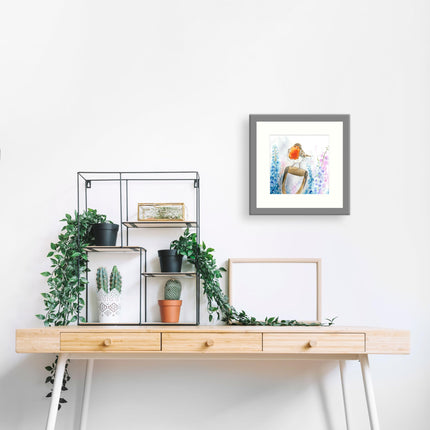 Robin Framed Print Wall Art - Animal Themed Home Decor - Sarah Reilly Artwork - Ready to Hang 'Rosie Robin' Painting - 33.5 x 33.5 cm