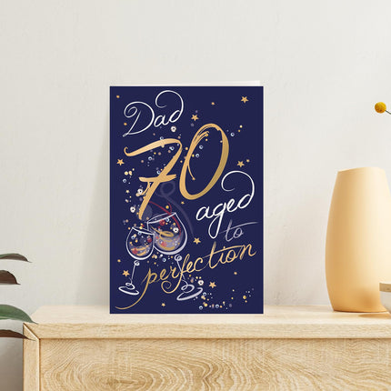70th Birthday Card for Dad, Funny 'Aged to Perfection' Joke