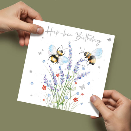 Birthday Card for Women - Sweet Bumblebees & Flowers Design - Silver Foil Finish - Premium Greeting Card with Envelope