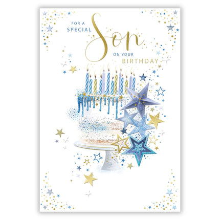Son Birthday Card - Happy Birthday Card with Cake and Stars Design and Special Finishes - Birthday Card for Men