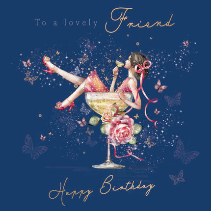 Birthday Card for Lovely Friend - Pretty Floral Cocktail Design - Premium Greeting Card for Her with Envelope