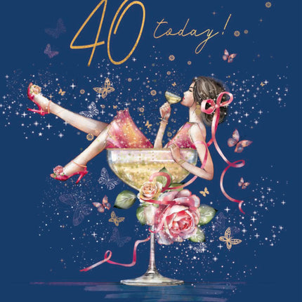 40th Birthday Card for Special Friend - Age 40 Pretty Floral Cocktail Design - Premium Greeting Card for Her with Envelope
