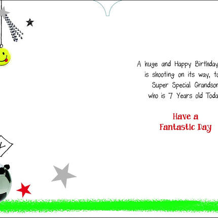 Birthday Card for Grandson – Age 7 Football Trophy Design