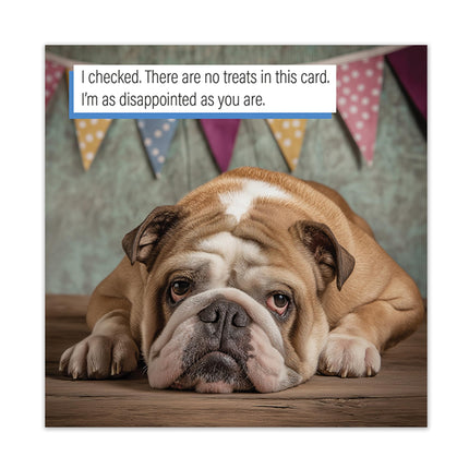 Funny Birthday Card for Men or Women - Amusing Grumpy Bulldog & Treats Joke for Dog Lovers - Premium Greeting Card with Envelope