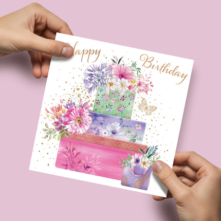 Birthday Card for Women - Pretty Floral Gifts & Butterflies - Embossed Rose Gold Foil Finish - Premium Greeting Card with Envelope