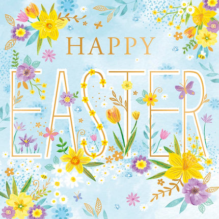 Easter Greeting Cards Pack of 6 - Happy Easter Cards with Daffodils Spring Flowers Design - General Multipack for Family and Friends - 127 x 127mm