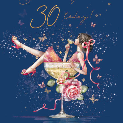 30th Birthday Card for Granddaughter - Age 30 Pretty Floral Cocktail Design - Premium Greeting Card with Envelope